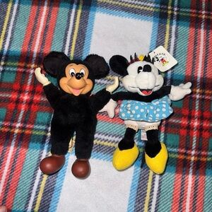 Classic Mickey & Minnie Style Plush Pair - Black, Blue, Yellow